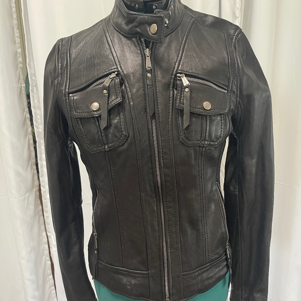 Michael Kors Black Leather Jacket  - Chic shape - soft leather - XS